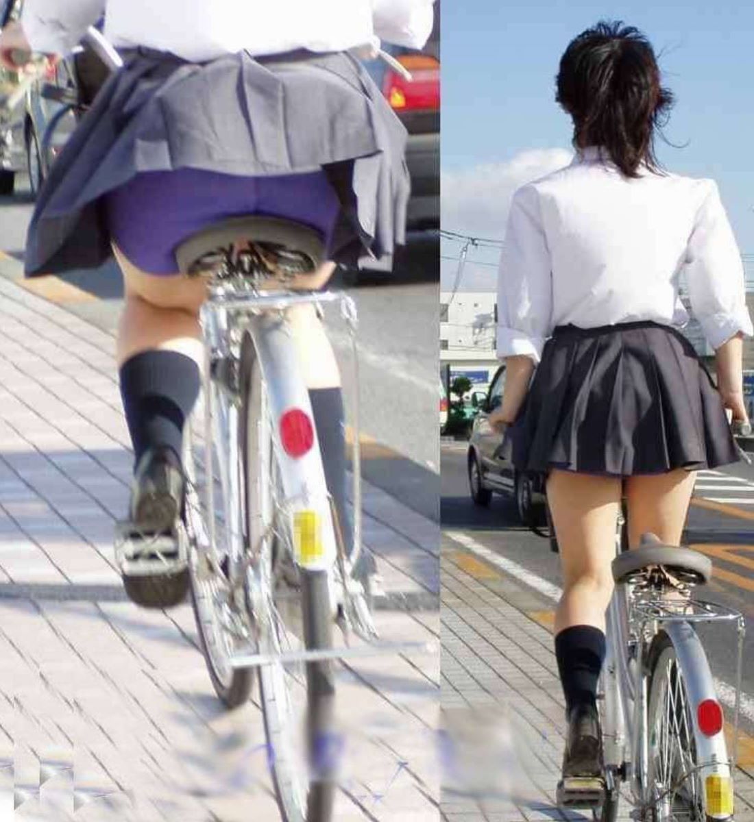 【自転車 パンチラ】スカート内をチラつかせながら街中を走る素人JKやギャルJDたちwの画像50枚目