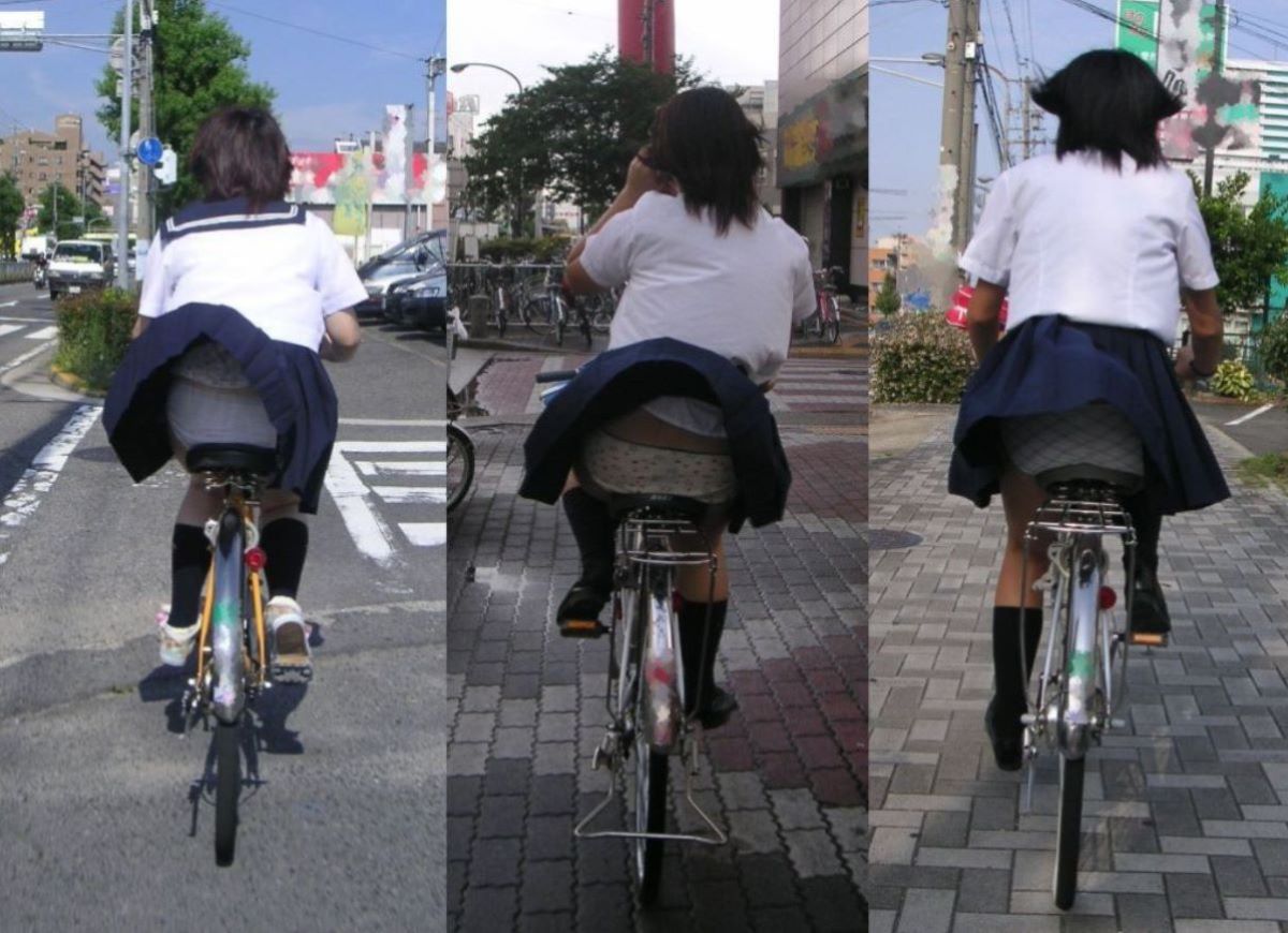 【自転車 パンチラ】スカート内をチラつかせながら街中を走る素人JKやギャルJDたちwの画像55枚目