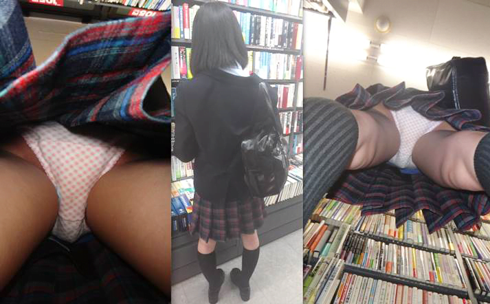 【逆さ撮り】本屋で立ち読みに夢中なJKのスカート内を接写撮りw 20枚